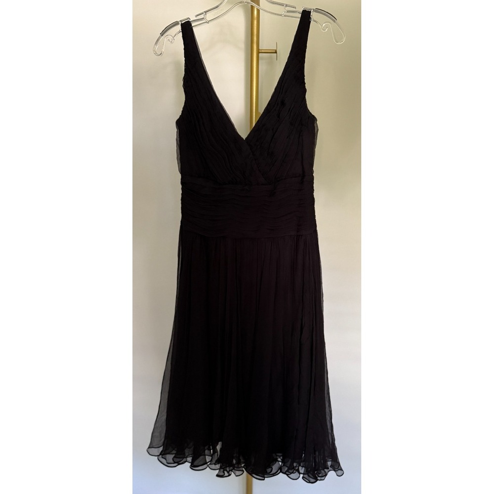 Tadashi‎ Collection Black 100% Silk Chiffon Dress Size 10 V-Neck Cocktail Party